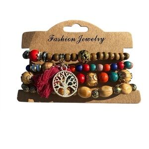 4 Piece Boho Style Multicolored Beaded Bracelet Set